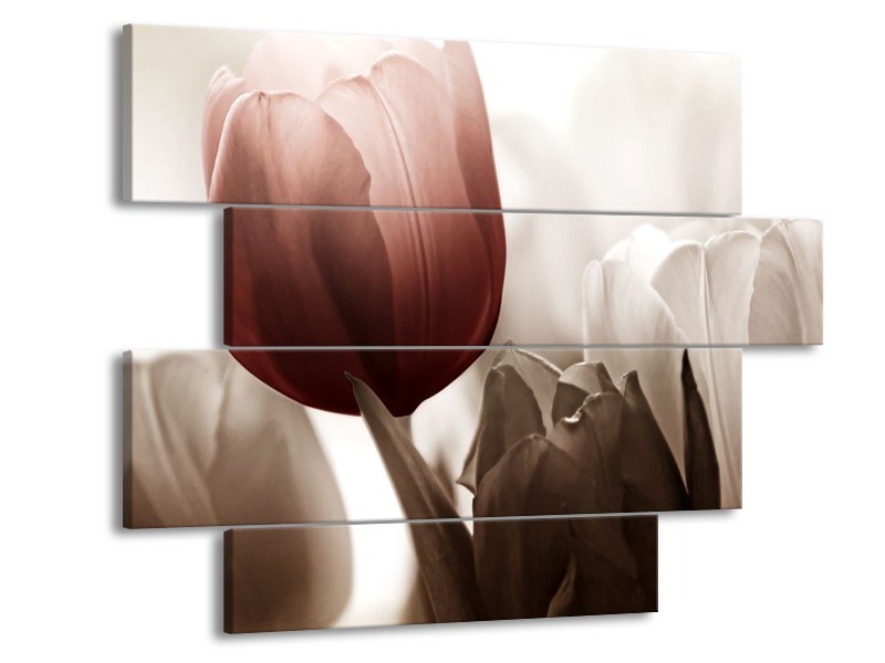 Canvas schilderij Tulpen | Bruin, Wit, Grijs | 115x85cm 4Luik
