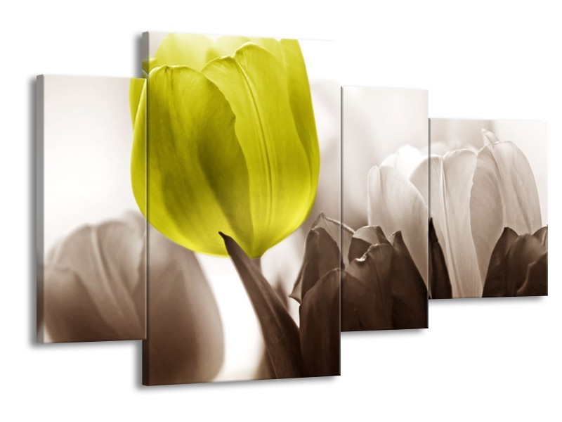 Canvas schilderij Tulpen | Groen, Wit, Grijs | 120x75cm 4Luik