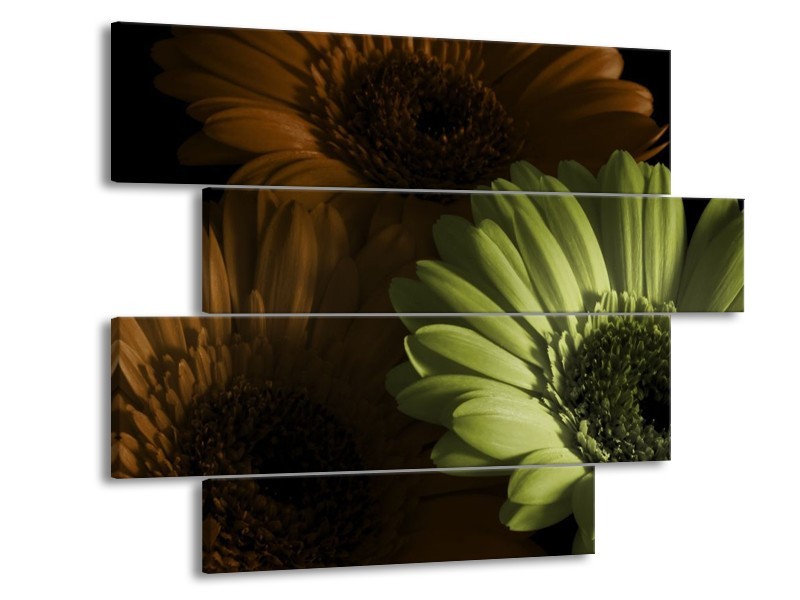 Canvas schilderij Bloem | Bruin, Groen | 115x85cm 4Luik
