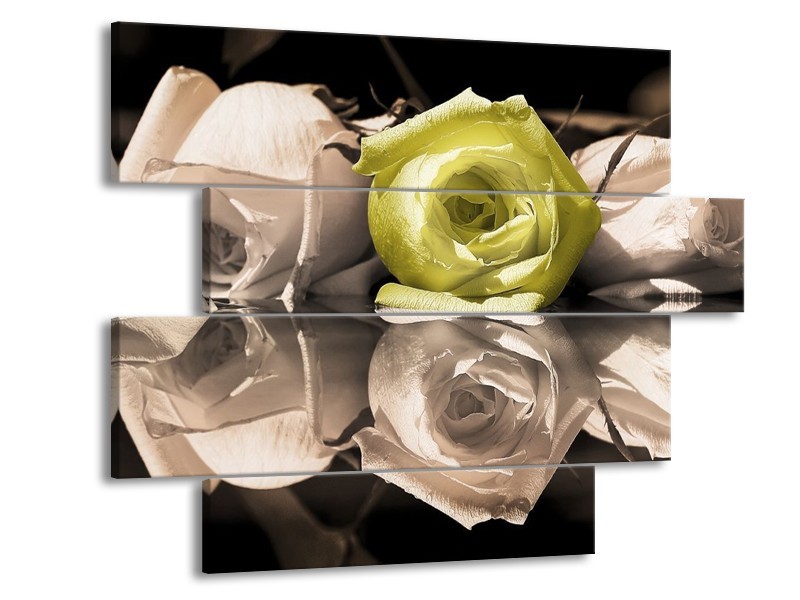 Canvas schilderij Roos | Groen, Grijs, Wit | 115x85cm 4Luik