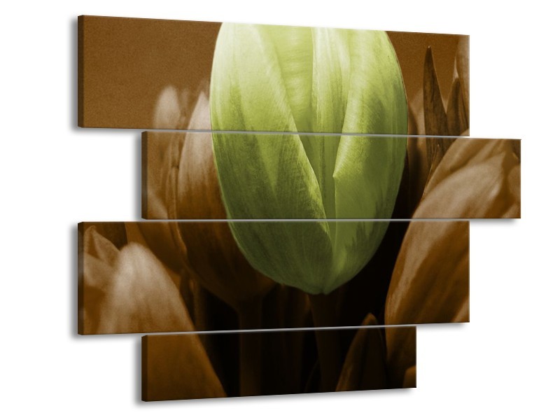 Canvas schilderij Tulp | Bruin, Groen | 115x85cm 4Luik