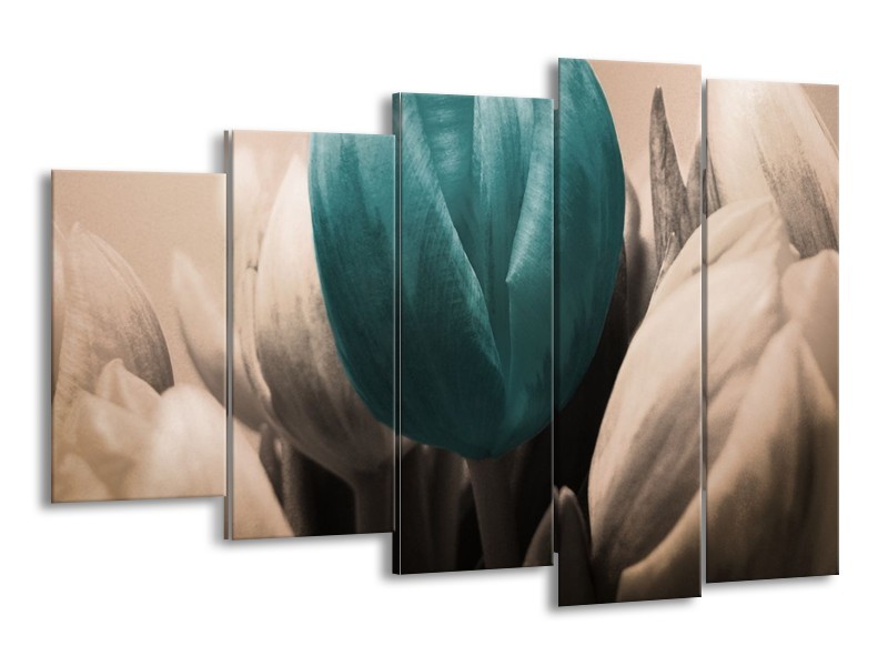 Canvas schilderij Tulp | Blauw, Grijs, Zwart | 150x100cm 5Luik