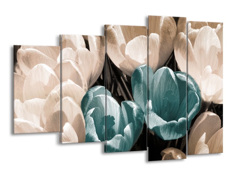 Canvas schilderij Krokus | Blauw, Grijs, Wit | 150x100cm 5Luik