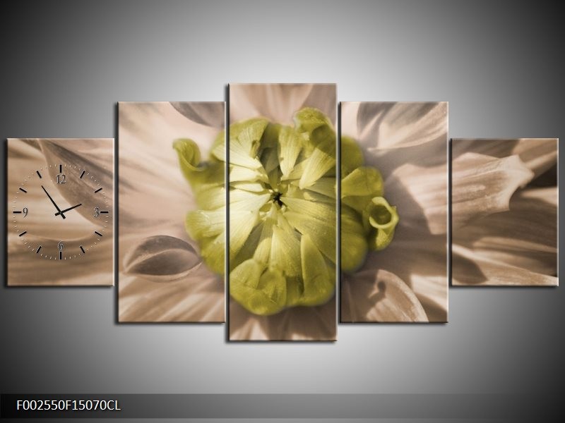 Klok schilderij Bloem | Groen, Wit, Grijs | 150x70cm 5Luik