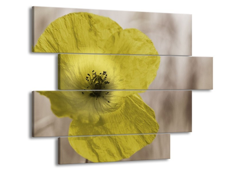 Canvas schilderij Klaproos | Groen, Wit, Zwart | 115x85cm 4Luik