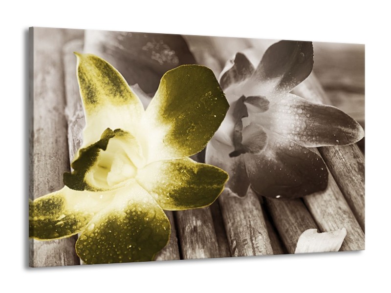 Canvas schilderij Bloem | Groen, Grijs, Wit | 140x90cm 1Luik