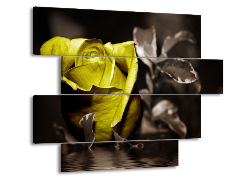 Canvas schilderij Bloem | Groen, Grijs, Zwart | 115x85cm 4Luik