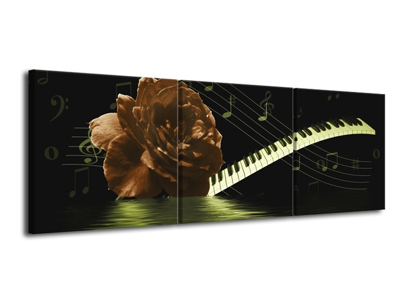Canvas schilderij Roos | Groen, Bruin, Zwart | 120x40cm 3Luik