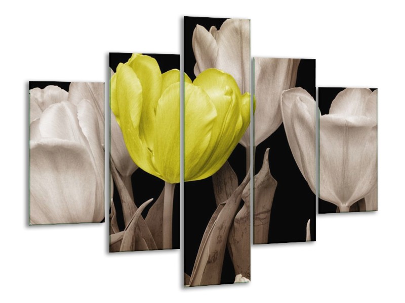Canvas schilderij Tulp | Groen, Grijs, Zwart | 100x70cm 5Luik