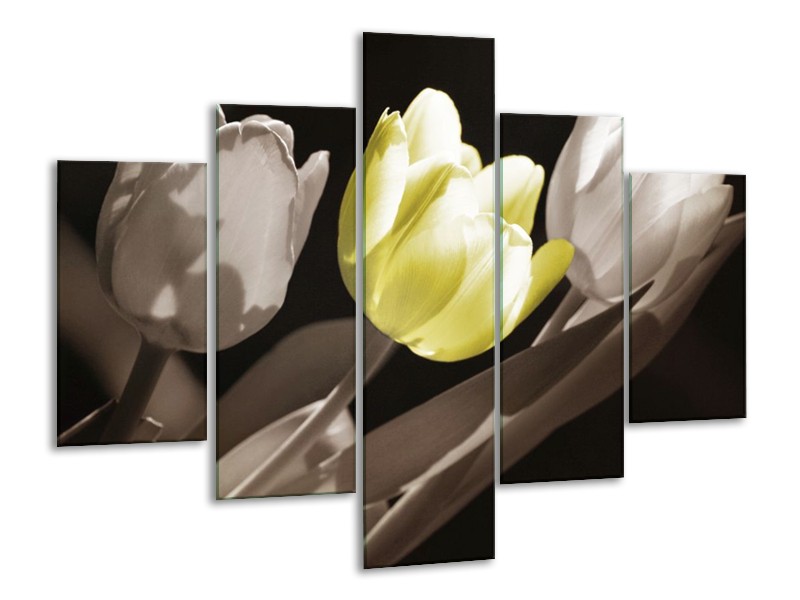 Canvas schilderij Tulp | Groen, Grijs, Zwart | 100x70cm 5Luik
