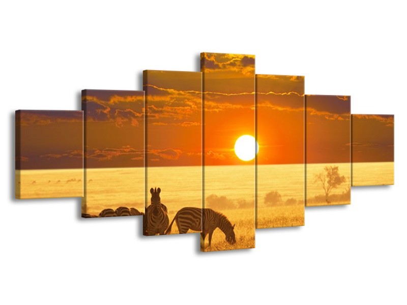 Canvas schilderij Zebra | Geel, Oranje, Wit | 210x100cm 7Luik