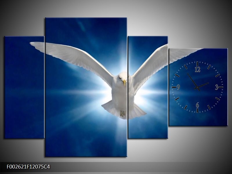 Klok schilderij Vogel | Wit, Blauw | 120x75cm 4Luik