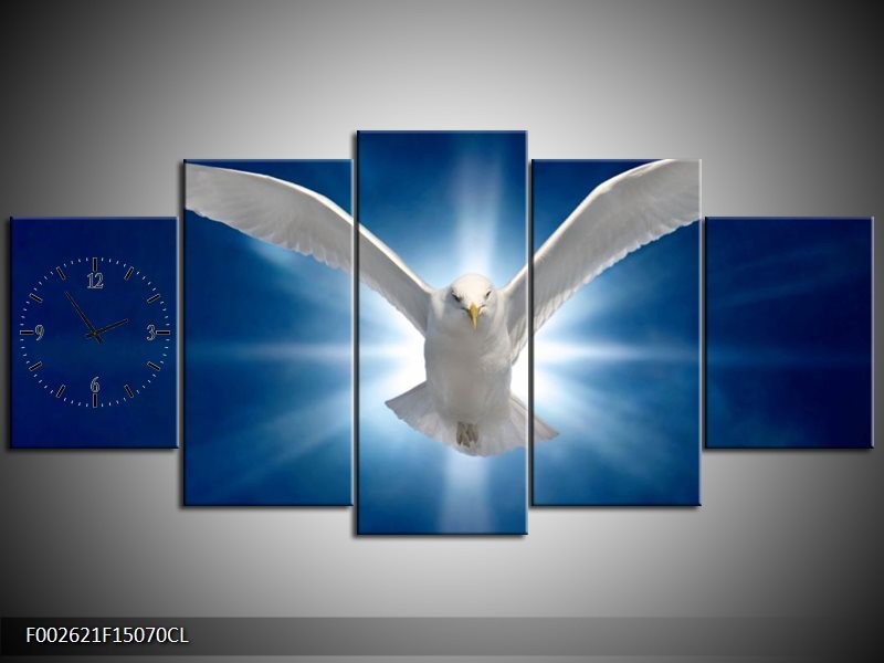 Klok schilderij Vogel | Wit, Blauw | 150x70cm 5Luik