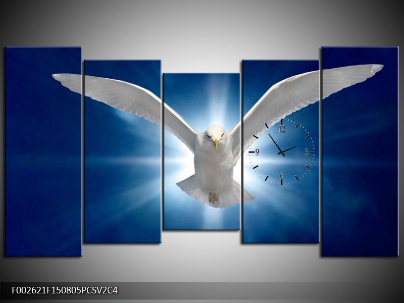 Klok schilderij Vogel | Wit, Blauw | 150x80cm 5Luik