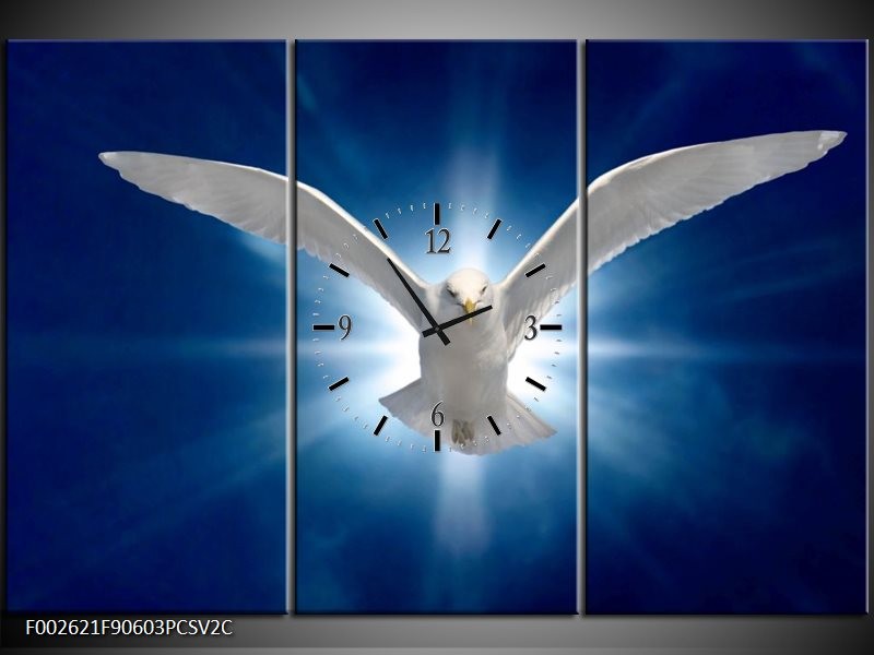 Klok schilderij Vogel | Wit, Blauw | 90x60cm 3Luik