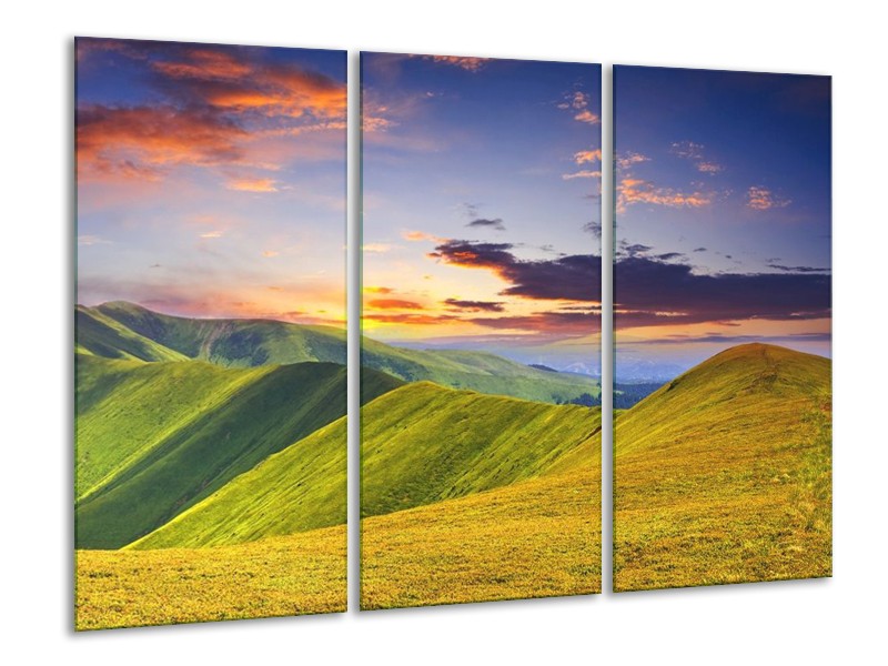 Canvas schilderij Natuur | Groen, Geel, Blauw | 120x80cm 3Luik