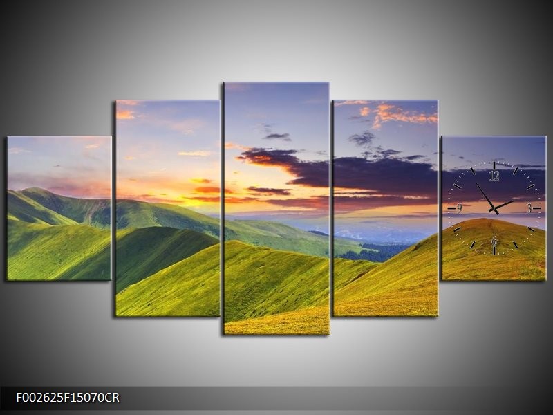 Klok schilderij Natuur | Groen, Geel, Blauw | 150x70cm 5Luik