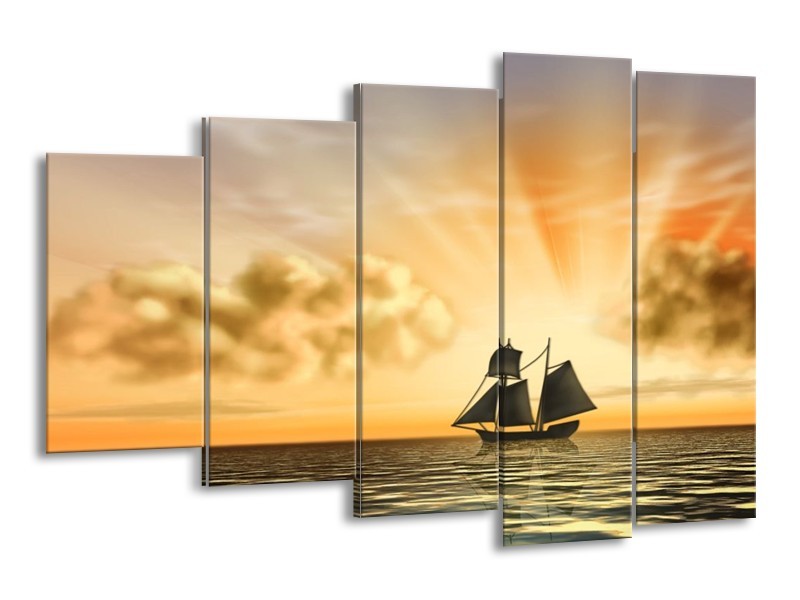 Canvas schilderij Boot | Geel, Bruin, Grijs | 150x100cm 5Luik