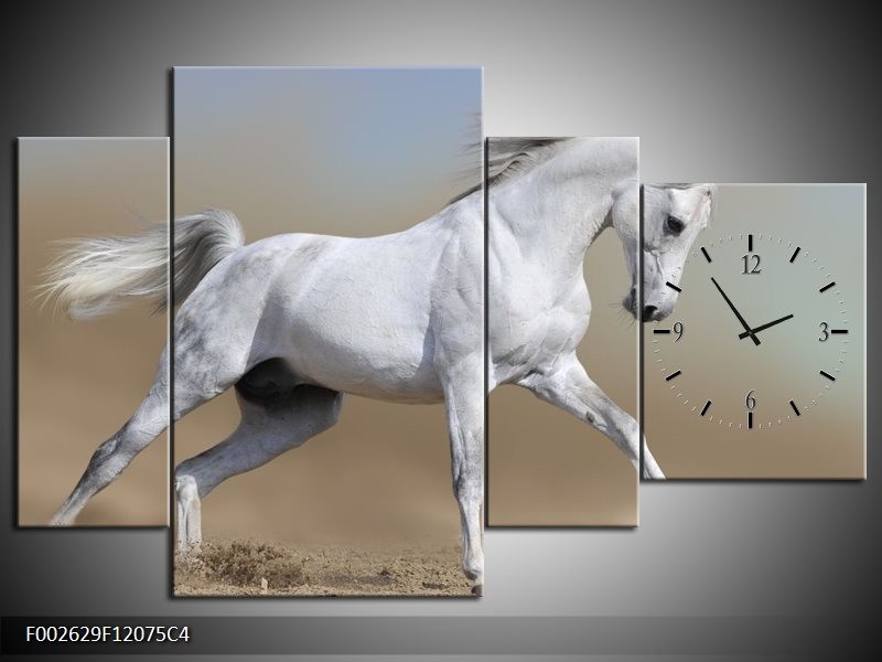 Klok schilderij Paard | Wit, Grijs | 120x75cm 4Luik