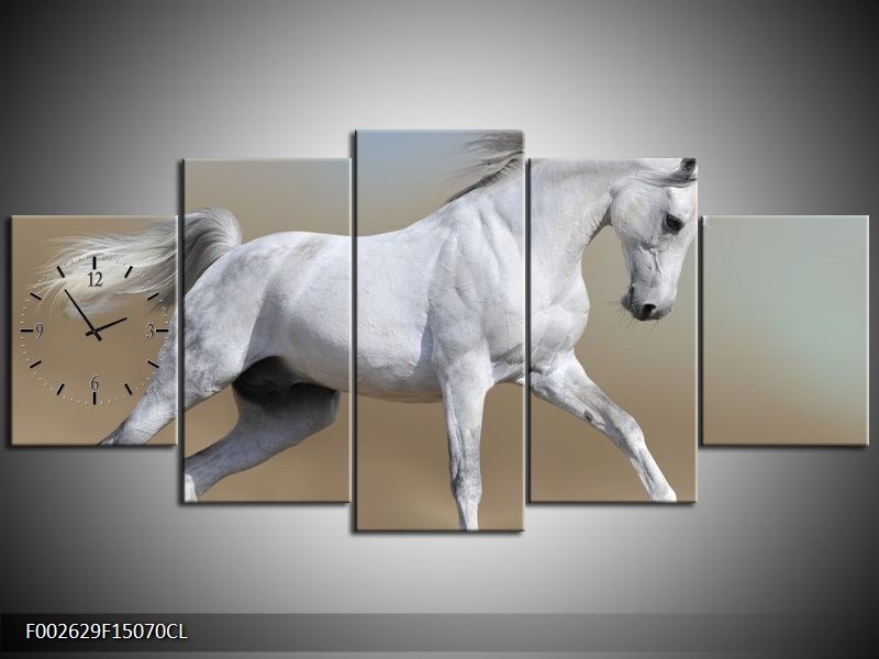 Klok schilderij Paard | Wit, Grijs | 150x70cm 5Luik