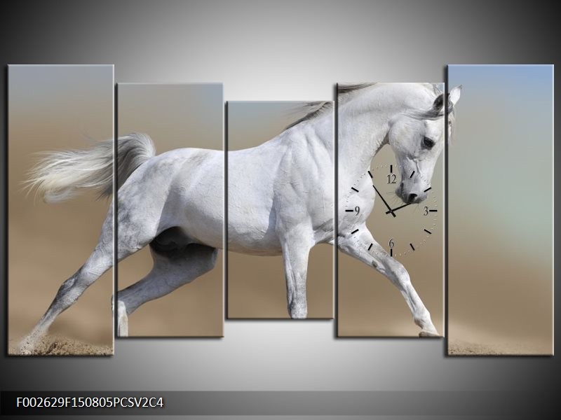 Klok schilderij Paard | Wit, Grijs | 150x80cm 5Luik