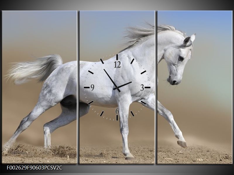 Klok schilderij Paard | Wit, Grijs | 90x60cm 3Luik