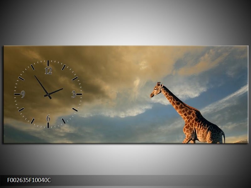 Klok schilderij Giraffe | Bruin, Grijs, Blauw | 100x40cm 1Luik