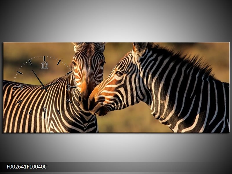 Klok schilderij Zebra | Zwart, Wit, Bruin | 100x40cm 1Luik