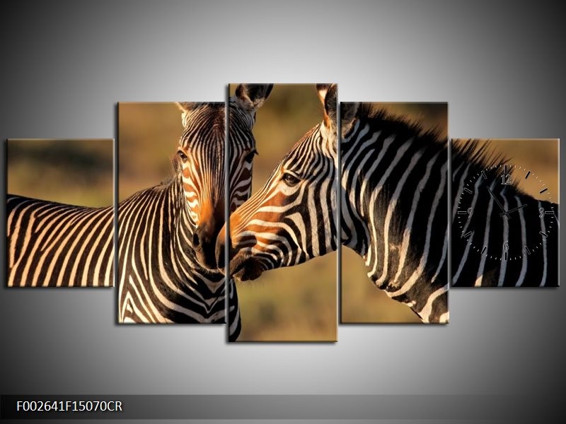 Klok schilderij Zebra | Zwart, Wit, Bruin | 150x70cm 5Luik