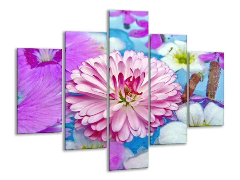 Canvas schilderij Bloem | Paars, Wit, Rood | 100x70cm 5Luik