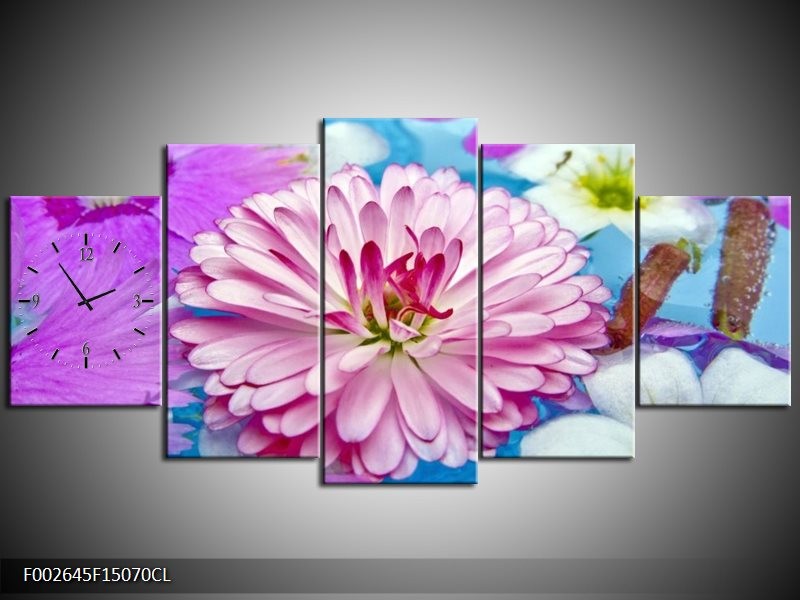 Klok schilderij Bloem | Paars, Wit, Rood | 150x70cm 5Luik
