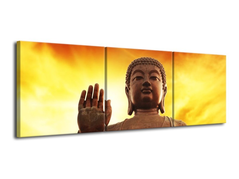 Glas schilderij Boeddha | Geel, Bruin, Oranje | 120x40cm 3Luik