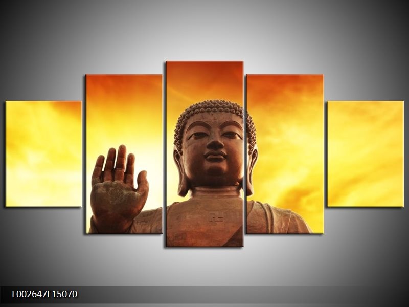 Canvas schilderij Boeddha | Geel, Bruin, Oranje | 150x70cm 5Luik