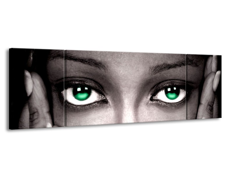 Canvas schilderij Ogen | Groen, Zwart, Grijs | 170x50cm 3Luik