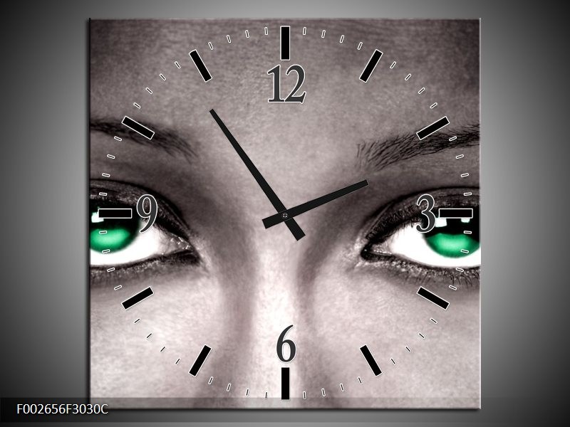 Klok schilderij Ogen | Groen, Zwart, Grijs | 30x30cm 1Luik