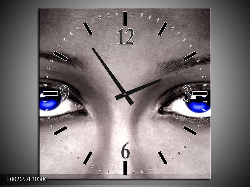 Klok schilderij Ogen | Grijs, Zwart, Blauw | 30x30cm 1Luik