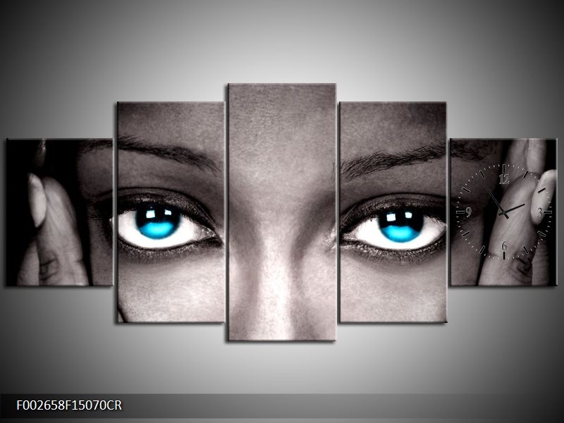 Klok schilderij Ogen | Grijs, Zwart, Blauw | 150x70cm 5Luik