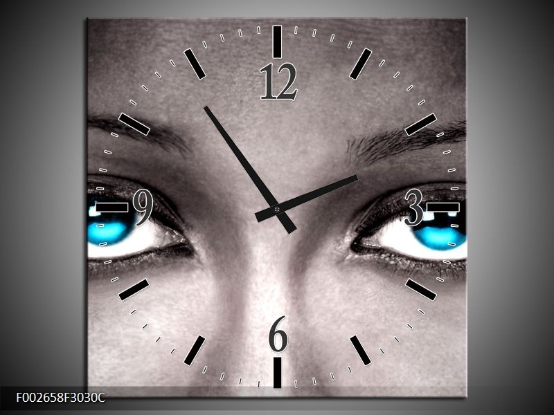 Klok schilderij Ogen | Grijs, Zwart, Blauw | 30x30cm 1Luik