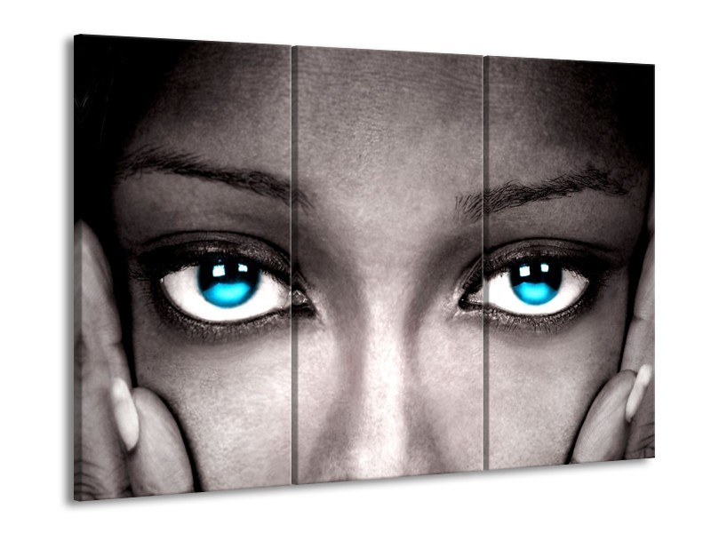 Canvas schilderij Ogen | Grijs, Zwart, Blauw | 90x60cm 3Luik