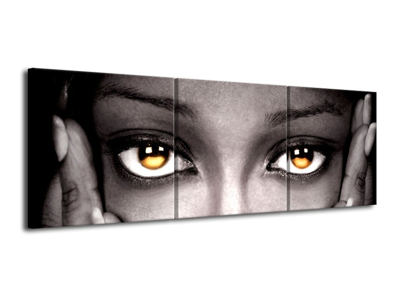 Canvas schilderij Ogen | Zwart, Oranje | 120x40cm 3Luik