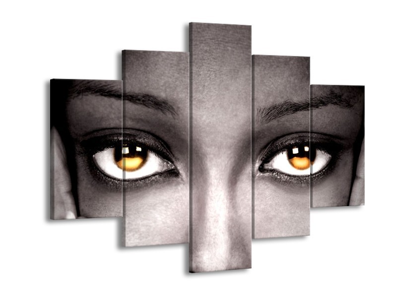 Canvas schilderij Ogen | Zwart, Oranje | 150x105cm 5Luik