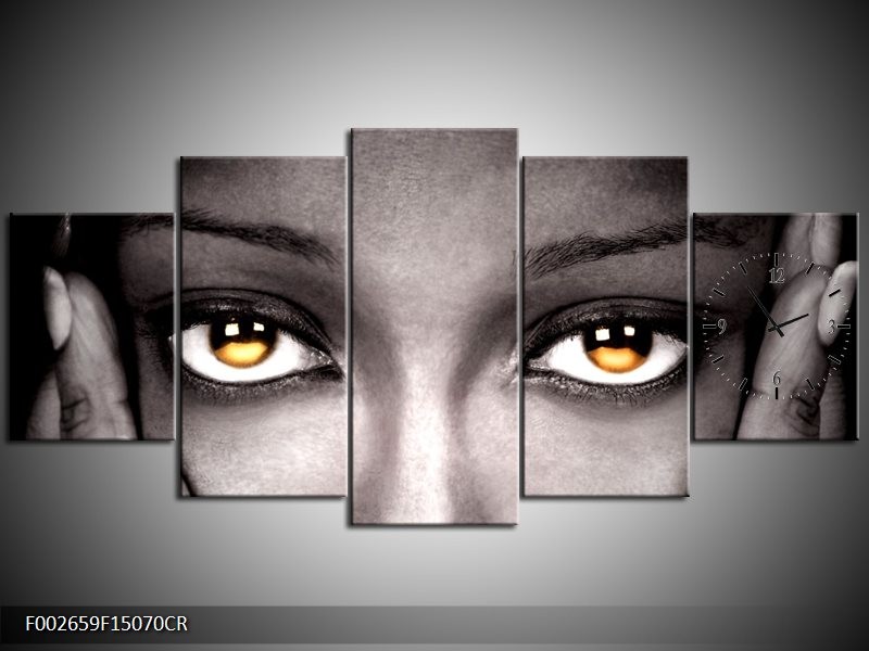 Klok schilderij Ogen | Zwart, Oranje | 150x70cm 5Luik