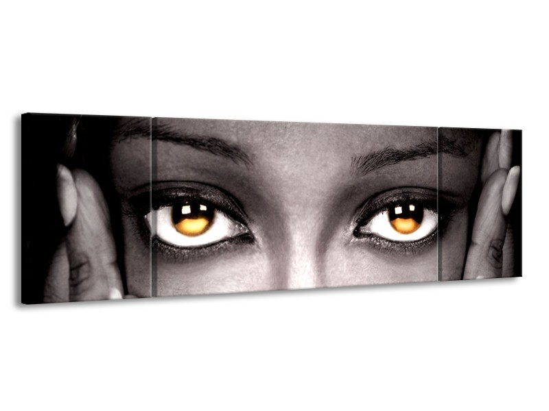 Canvas schilderij Ogen | Zwart, Oranje | 170x50cm 3Luik