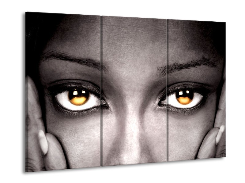 Canvas schilderij Ogen | Zwart, Oranje | 90x60cm 3Luik