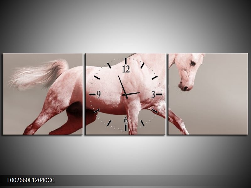 Klok schilderij Paard | Roze, Bruin, Grijs | 120x40cm 3Luik