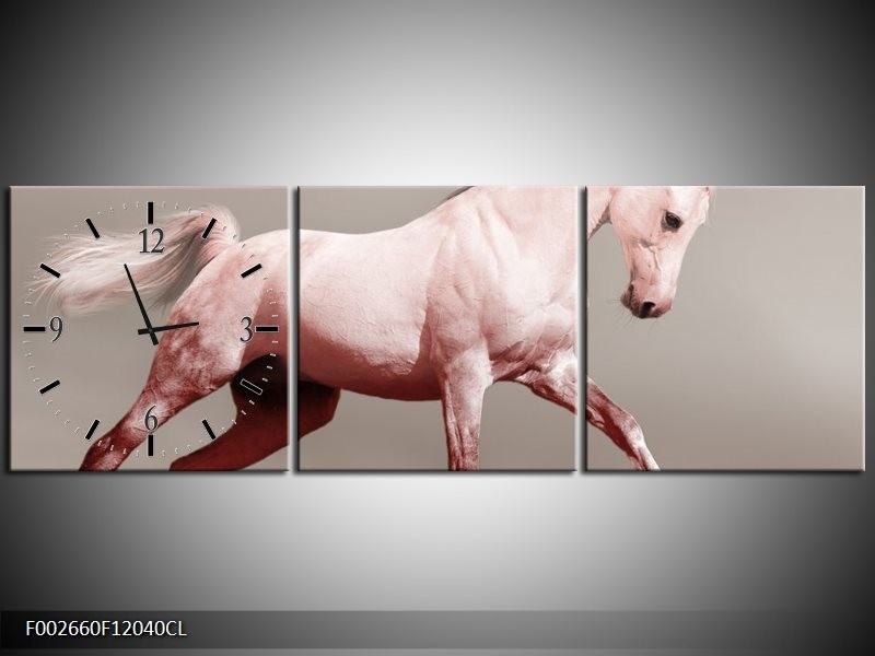 Klok schilderij Paard | Roze, Bruin, Grijs | 120x40cm 3Luik