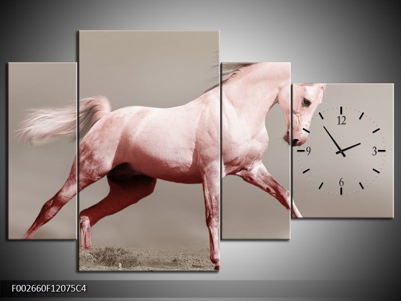 Klok schilderij Paard | Roze, Bruin, Grijs | 120x75cm 4Luik