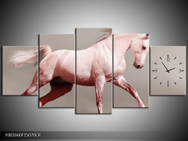 Klok schilderij Paard | Roze, Bruin, Grijs | 150x70cm 5Luik