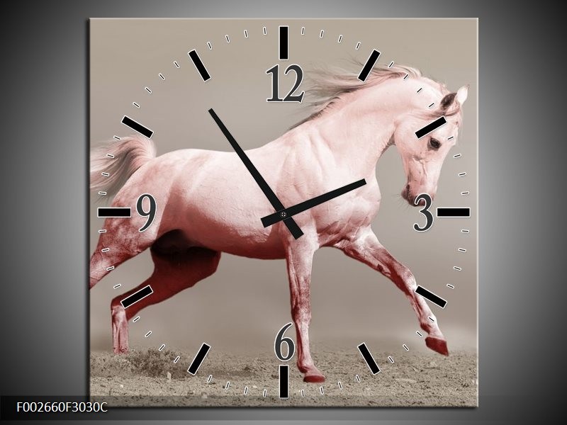 Klok schilderij Paard | Roze, Bruin, Grijs | 30x30cm 1Luik