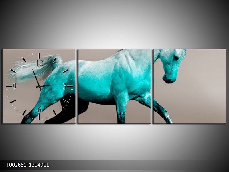 Klok schilderij Paard | Groen, Grijs | 120x40cm 3Luik